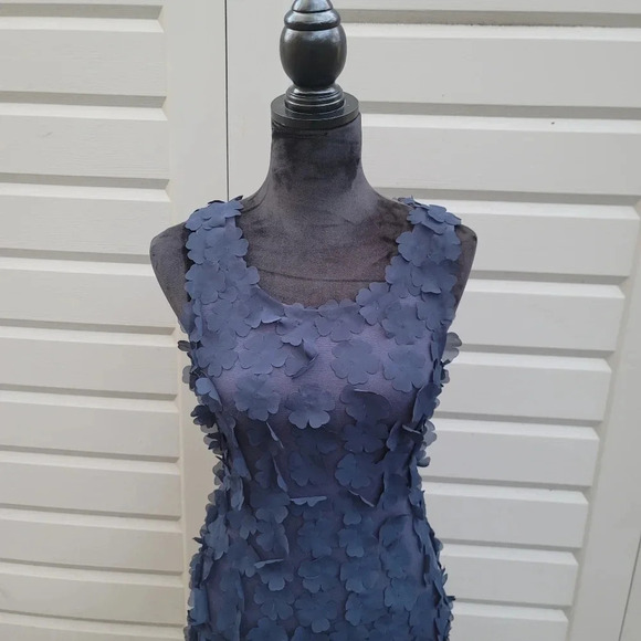 H&M Navy Blue Fit Flare Mini Dress Floral Appliqué Embellishments Stretch XS - Picture 6 of 9